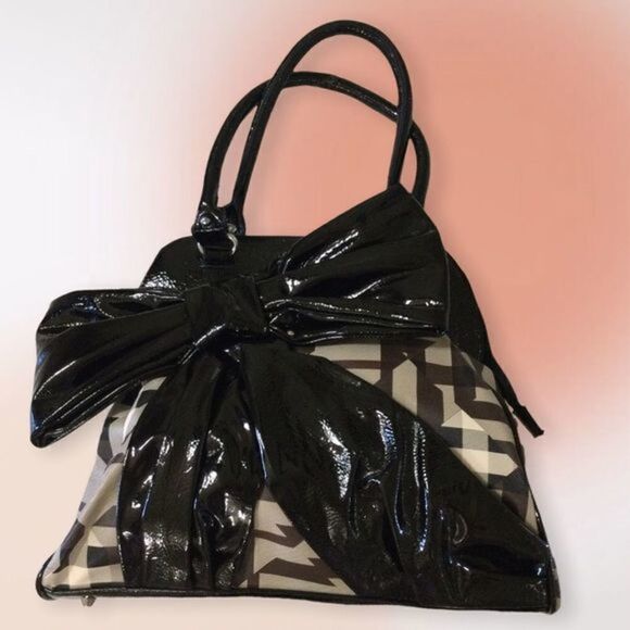 BLACK Patent‎ Bow Large Tote or Shoulder Bag NWT - Picture 2 of 12